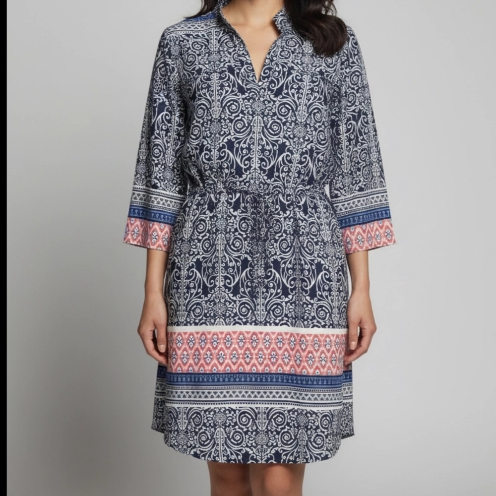Women's Navy & Coral Printed Shirt Dress